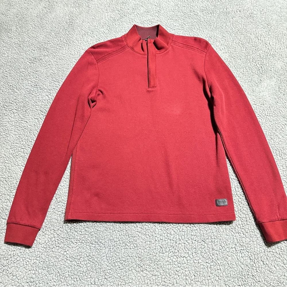 👉 Hugo Boss Men’s Regular Fit Red 100% Cotton Quarter Zip Sweater Size S